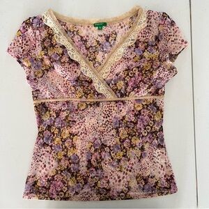 United Colors Of Benetton Womens Y2K Babydoll Lace Top Floral Festival Boho S